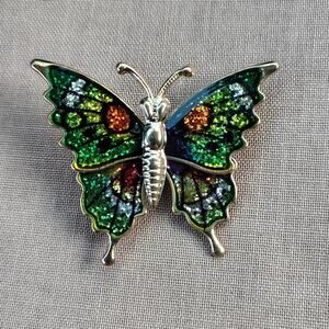 Butterfly‎ Pin Brooch Gold Tone & Colorful Green Red Yellow Lightweight